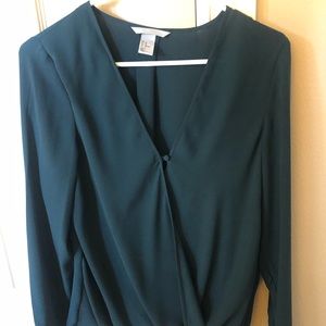 H&M Jade Green V Neck Blouse